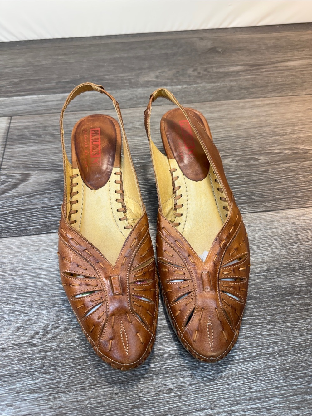 PIKOLINOS Tan Cutout Leather Slingback Sandals woman’s SZ 41 (h194)